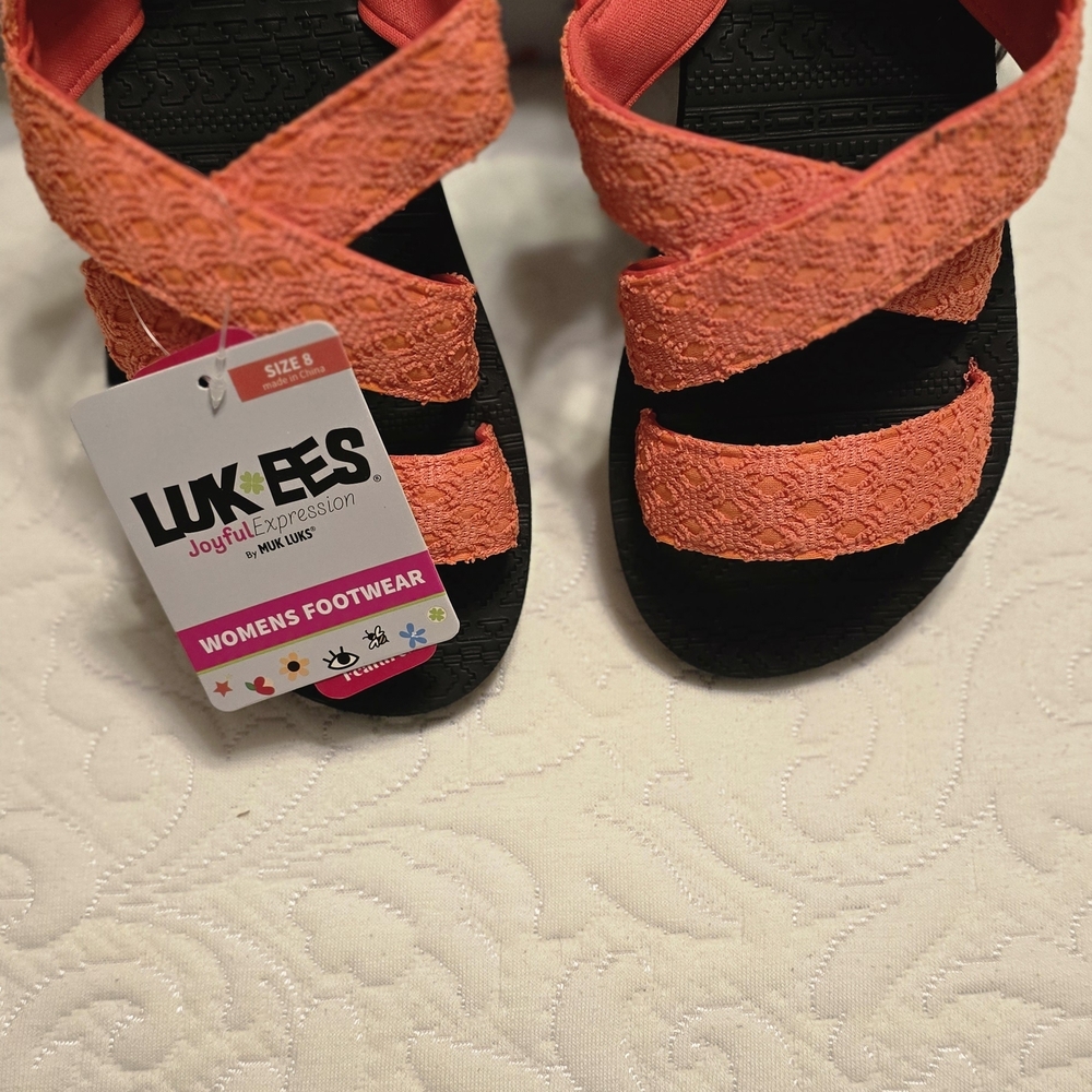 Muk Luks Coral and Black Sandals